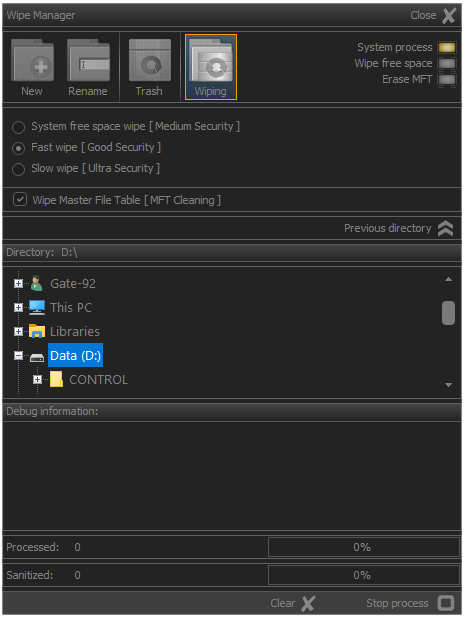 Wipe manager