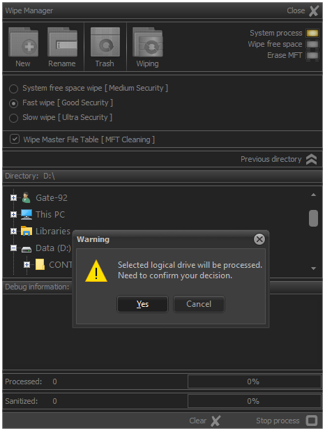 Wipe manager
