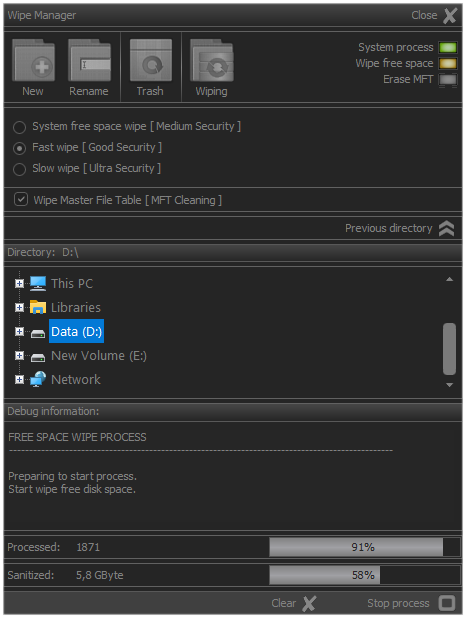 Wipe manager