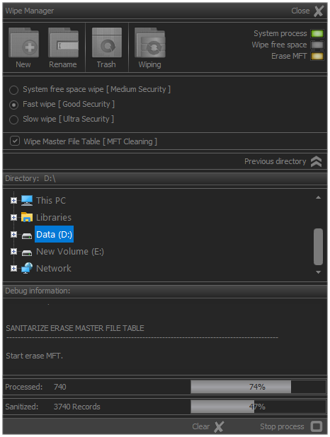 Wipe manager