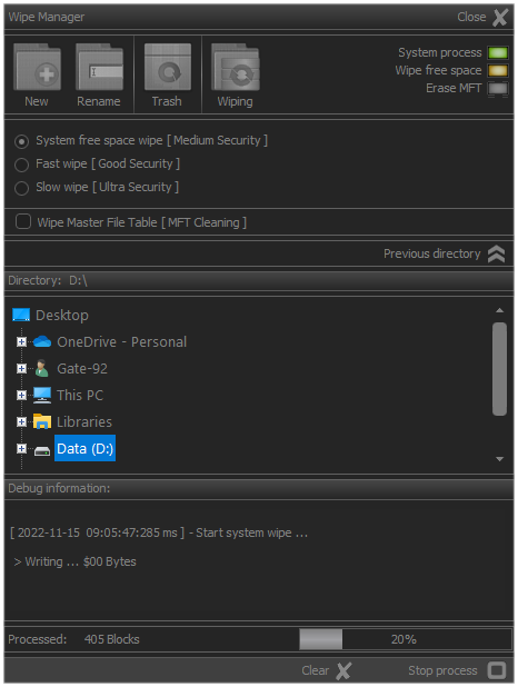 Wipe manager
